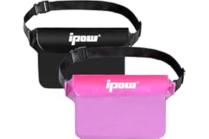 ipow Waterproof Pouch Bag Case with Adjustable Waist Strap [2 Pack] Transparent Screen Touchable for Beach, Swimming, Boating, Fishing, Hiking - Keep Your Phone and Valuables Safe and Dry