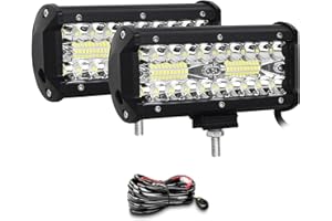 Willpower 2PCS 18cm 7'' 120W Barre LED Spot et Inondation Rampe LED 12V 24V Étanche Bar a LED Feux Phare de Travail LED Projecteur LED pour 4x4 Voiture Camion Tracteur Quad Véhicule Bateau con Câblage