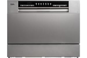 SIA TTD6S Silver Tabletop Mini Dishwasher, 6 Programmes, 6 Place Settings, LED Display, Ideal for Kitchen Counter Top, Caravans, Mobile Homes, 2 Years Parts and Labour Guarantee