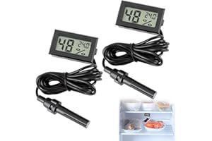CVMGO 2 Pack Digital Thermometer Hygrometer, Mini Embedded Thermometer Hygrometer with Probe Meter Temperature Humidity Gauge for Reptiles Aquarium Terrarium Incubator Tortoise Office Living Room Black