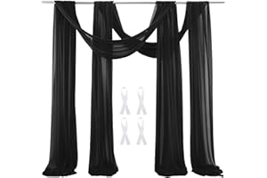 AUONS Wedding Arch Sheer Drapery Backdrop Voile Curtain Chiffon Draping Fabric 20Ft Sheer Curtains Arbor Drapery for Wedding Ceremony Reception Party Ceiling Decor, Black, 2 Panels