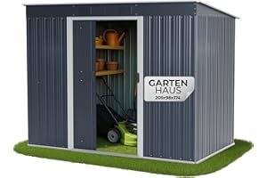 STREND PRO Metall Gartenhaus mit Unterbau, Anthrazit, 205 x 96 x 174 cm | Solide & Langlebig | Geräteschuppen mit 2 Schiebetüren | Garten gerätehause | Gartenlaube | Blechhütte | Fahrradgarage