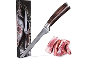 Wakoli EDIB coltello damasco per disossare con lama da 14,50 cm realizzata in 67 strati con nucleo in VG10 I Coltello da cucina professionale in acciaio damasco giapponese I Manico in legno di pakka