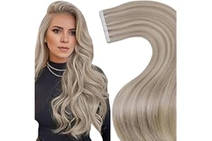 LaaVoo Extension Adhesive Cheveux Naturel 55cm Highlight Couleur Caramel Clair Platine 20pcs 50g Extension Cheveux Humain Adhesive Blonde Cendrée Mixte Bleach Or Couleur Remy #P18/613