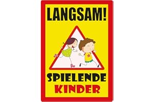 SL group - 1 Schild "Langsam! Spielende Kinder" 20 x 30 cm aus extra stabiler PVC Kunststoff-Platte - Warnschild Vorsichtig hier Spielen Kinder - Achtung Spielstraße bitte langsam fahren Warnhinweis