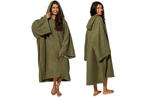 Brentfords Hooded Towel Adults, Changing Robe Large Bath Surf Beach Swimming Robe Absorbent Quick Dry Soft Microfibre Towel Wrap for Women Men, Khaki Green