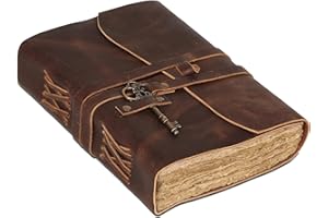 KOMAL'S PASSION LEATHER Leather Journal with lined Deckle Edge Paper 8x6 inch Vintage Key/Handmade Writing Notebook Diary/Bound Daily Notepad for Men & Women Medium, Sketch/Writing pad, for Artists (8 x 6, Brown)
