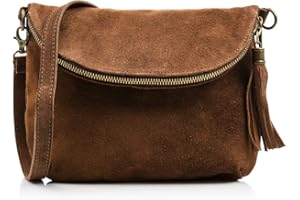 Firenze Artegiani Bolso De Mujer Piel Auténtica, Acabado Gamuza Borsa Messenger, 24 cm, Marrone (Marrón oscuro)