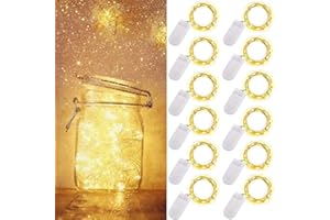 ooklee 12 Pack Fairy Lights Battery Operated, 2m 20 LED Copper Wire Bottle Light, Firefly String Decorative Lighting for Home Table Party Wedding Indoor Jar Garden Christmas Decor(Warm White)