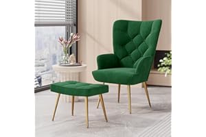 Aivermeil Sessel Wohnzimmer Einzelsofa Loungesessel modern Relaxsessel mit Hocker,Gold Metallfüßen, Samt, für Wohnzimmer Schlafzimmer, Bis 150 KG Grün