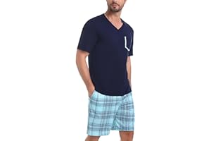 Uniexcosm Ensemble de Pyjama Été Pyjama Homme Coton Court Pyjama Homme Pantalon Manches Courtes