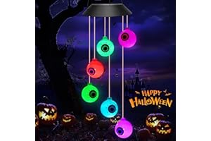 Winzwon Décoration d'extérieur, globe oculaire lumineux pour Halloween, carillon solaire pour l'extérieur, lampes solaires pour l'intérieur et les maisons hantées et accessoires de fête