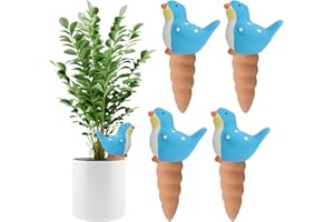 Kalolary Confezione da 4 Coni Autoirriganti in Terracotta, Globi Decorativi per Irrigazione Piante - Sistema Automatico di Innaffiatura per Piante da Interno ed Esterno (1, Uccellino Blu)