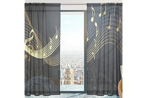 Mnsruu Rideaux en voile transparent - Motif note de musique - Pour chambre à coucher, salon - 140 x 198 cm - 2 panneaux