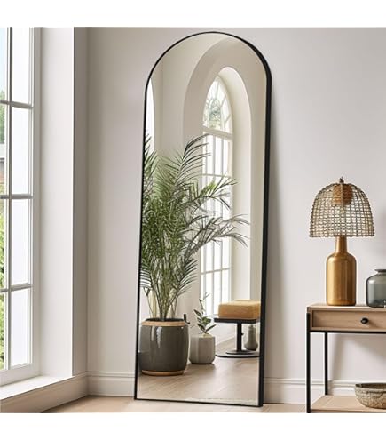 Melodieux Full Body Mirror, 161 x 52 cm, Full Length Large Freestanding Mirror, Black Aluminium Frame, Changing Mirror, Wall Mounted, Hanging Leaning Mirror for Living Room, Bedroom