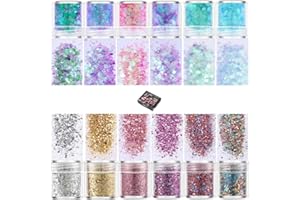 COYANYU 12 Colori Glitter per Resina Epossidica, Brillantini Chunky Olografica Sparkle Epossidica Art Crafts Decorazioni Glitters per Corpo Unghia Viso Cera per Occhi Scioglie Melma Argilla Polimerica