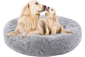Lohofrnny Letto per Cani Rotondo Cuscino Gatti, Lettino per Animali Domestici Super Morbida, Letto Antiscivolo Lavabile, Morbido Soffice Peluche Sleeping Sofa per Gatti e Cani (100 cm, Grigio Chiaro)