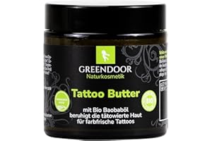 ‎GREENDOOR GREENDOOR Tattoo Butter 120ml für farbfrische Tattoos, natürliche vegane Tattoo-Pflege ohne Parfum, professionelle Hautpflege für tätowierte Haut - direkt vom Hersteller, dermatologisch getestet