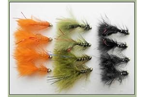 TROUTFLIES UK LURES Trout Flies, 12 Per pack, Gold Head Flash Damsel, Mixed Colours, Fly Fishing Size 10