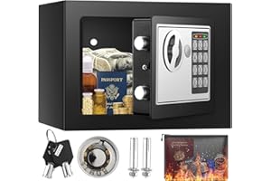 MEJASG Small Electronic Safe Box with Fireproof Money Bag, Cabinet Security Safe with Digital Keypad and Keys, Hidden Personal Safe for Money, Cash, Jewelry, ID Documents, Medication