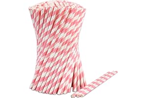 LIVES ON GREEN Cannucce monouso in carta a righe bianche e rosa, 1000 pezzi, 19,7 cm x 0,6 cm - Biodegradabili e compostabili