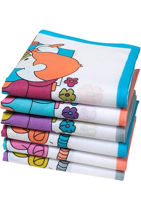 Mouchoirs Tissu Enfant Betz - Lot De 12 - 100% Coton - Motifs Animaux - 26x26cm - Lavable Machine