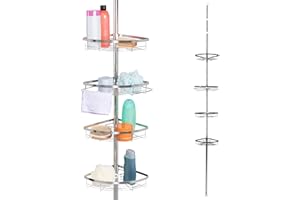 BREMERMANN Wysokiej jakości teleskopowy regał narożny ze stali nierdzewnej, drążek teleskopowy do maks. ok. 290 cm