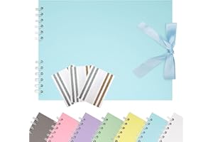 Remowith 21.5 x 15 cm Scrapbook Album with Ribbon, Craft Paper Photo Album for Wedding and Anniversary, Family DIY Photo Album with Corner Stickers, 40 Pages, Light Blue