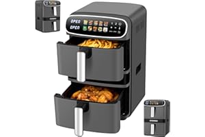 ‎STEINBORG Steinborg® Heißluftfritteuse XXL 12 Liter Doppelkammer Heißluft-Frittieren Heissluftfritteuse 2 vertikale Schubladen 6L+6L Grillen Backen Dörren Frittieren Fritteuse ohne Öl Heißluftofen