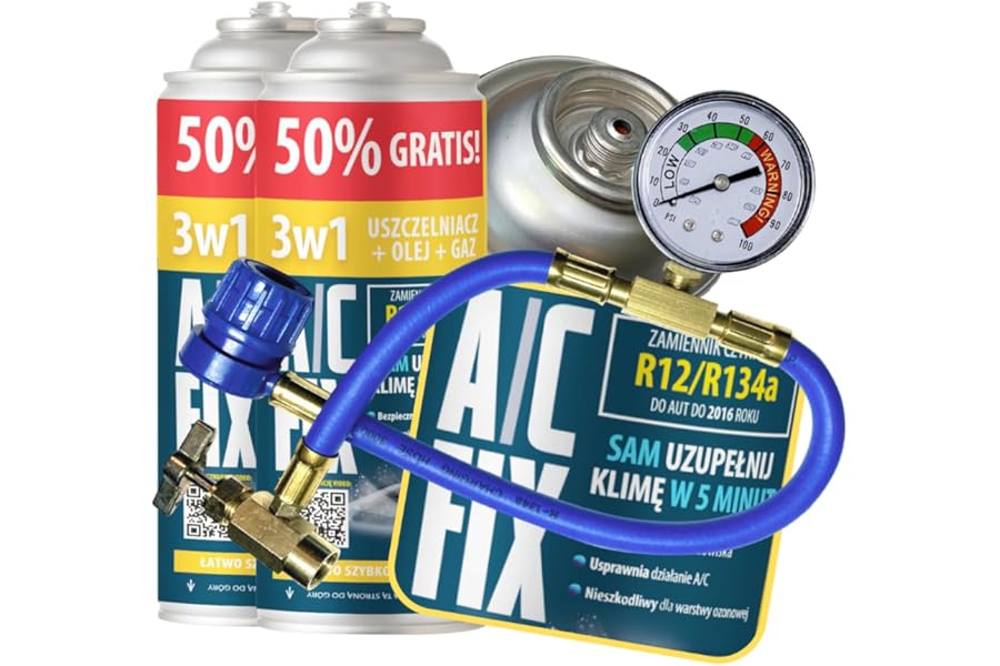A/C FIX Replacement of 3in1 refrigerant gas R134a 2x235 g for Air conditioning air conditioning pressure gauge, Air conditioner - Car air conditioning refill - R134a gas - ECO