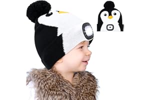 Lets Joy Czapka z oświetleniem LED dla dzieci, czapka bożonarodzeniowa z diodami LED, czapka zimowa dla dzieci, ładowana przez USB, śliczna zimowa ciepła czapka z dzianiny, pingwin, bałwan, jeleń,