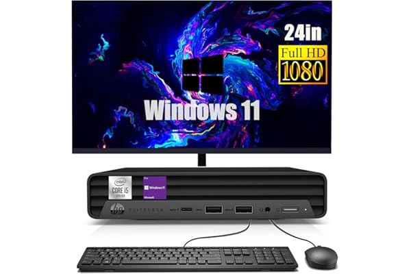 HP EliteDesk 800 G6 Mini Ordenador de sobremesa con monitor de 24 pulgadas, Intel Core i5-10500, 16 GB de RAM, 256 GB SSD, WiFi, Bluetooth, teclado QWERTY de EE. UU., Windows 11 Pro (reacondicionado)