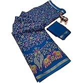 TUSHANA Kalamkari Floral Prints Dola Silk Saree With Rich Zari Border Designer Pallu Attach Blouse Piece