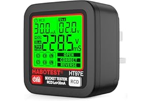 YOJOCK Socket Tester RCD Plug Outlet Tester UK, Electrical Receptacle Detector with LCD Display, 30-260V Power Socket Automatic Electric Circuit Polarity Voltage Detector Plug Breaker Finder 6 Indication
