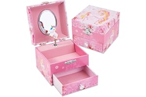 TAOPU Girl's Musical Jewellery Box With Drawer and Cute Spinning Unicorn Figurines, Little girls Gift Music Box Jewel Storage Toys Case for Kids