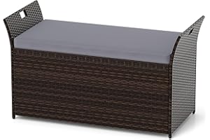 COSTWAY Baule da Giardino 260 L in Rattan PE, Cassapanca Contenitore da Esterno con Cuscino e Maniglie Laterali, per Interni e Esterni, 125 x 56 x 71 cm (Modello 10)