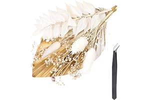 REBUCINA Dried Flowers for Cakes, White Gold Rice Leaf Dried Flowers Bouquet, White Dried Flowers Bouquet, Flower Cake Decorations, Suitable for Birthdays, Weddings and Crafts, Comes with Tweezers