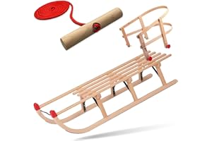 Explorer Colint Schlitten für Kinder Set Holz Davos, Single, mit Leine oder mit Rückenlehne und Leine in Rot oder Blau