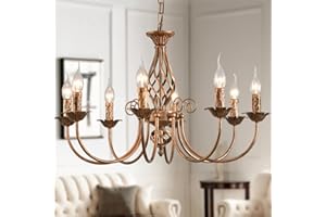 JIINOO Lampadario Paese Francese 8 Luci, Lampadario in Bronzo, Lampadario a Sospensione in Metallo, Lampada a Sospensione per Isola Cucina Agriturismo, Sala da pranzo, Foyer