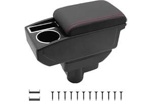 KAERGK Auto Armlehnen für Opel Corsa D 2006-2014 Mittelkonsolen für Kfz Doppelter Stauraum mit Getränkehalter Einfache Montage Bequemes und Strapazierfähiges Leder Schwarz (Rote Linie)