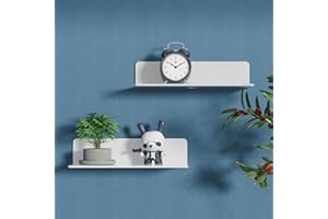 saffruff White Floating Wall Shelves, 2 Pcs Acrylic Floating Shelves, Wall Mounted Display Shelf Self Adhesive with Cable Clips for Bedroom, Bathroom, Kitchen, Living Room, Office, Playroom