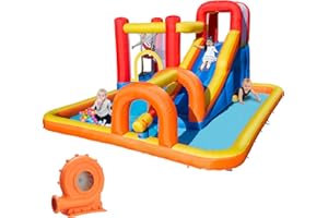 Baralir Castello Gonfiabile con Ventilatore, Scivolo a secco/Acqua, Piscina di palline oceaniche/Parco acquatico, 400×320×200 cm, Castello gonfiabile interno/esterno per Bambini dai 3 ai 10 anni