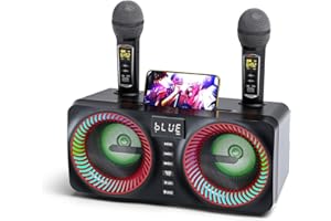 SEAAN Cassa Bluetooth Karaoke， sist. PA con 2 UHF- Microfoni Wireless, Karaoke Professionale Completo, Supporto AUX/USB/TF, Ideale per Karaoke Domestico, Feste Canore