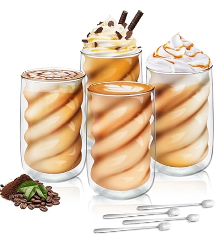 glastal 4x350 ml dubbelwandige koffie glazen mokken cappuccino latte Macchiato glazen bekers voor koffie thee melk sap ijs borosilicaat hittebestendige glazen bekers