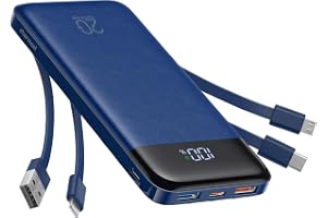 charmast Fast Charging Power Bank 20000mAh With Built-in 4 Cables 6-Outputs | 22.5W,Flight-Safe,20000mAh Large Capacity,LED Display,Charge 6 Devices at Once,Work with iPhone iPad Airpods Samsung Pixel