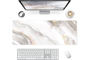 Giecy Tappetino mouse XXL gaming,Mousepad 900 x 400mm, tappetino scrivania grande dimensioni con base in gomma antiscivolo per tastiera, PC(Marmo bianco)