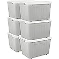 Cetomo 80L*6 Storage Boxes with Wheels, Plastic Storage Box with Lid, Latching Buckles, Click Closure, Stackable, Nesting, Durable Organizer for Home Office Clothes, Gray, 80L-6 Pack