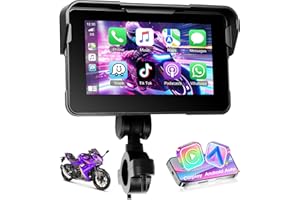 Motorsi Navegación para Motocicleta con Apple Carplay Android Auto Inalámbrico, Autoradio Portátil con Pantalla Táctil HD De 5 Pulgadas con Bluetooth FM, Impermeable IP68, Navegación GPS, Tarjeta TF