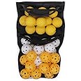 HOW TRUE 36 Pieces Practice Golf Balls, Soft Foam Golf Balls Bulk, Limited Flight Plastic Wiffle Sports Ball for Indoor or Outdoor Training, with Mesh Storage Bag (White, Yellow)