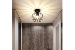 ‎GOECO Goeco Deckenleuchte Vintage, Industrial Pendelleuchte Metall in Käfigform, Retro Deckenlampe E27 Hängelampe Lampenschirm für Korridor, Balkon und Speisesaal, Ø 20cm, Schwarz